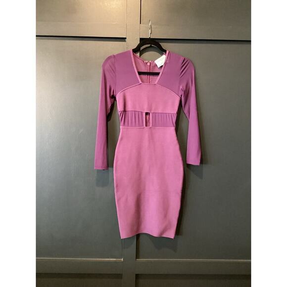 Miss Circle Revolve Purple Bandage Bodycon long sleeve mini Dress Mesh small - Picture 5 of 13